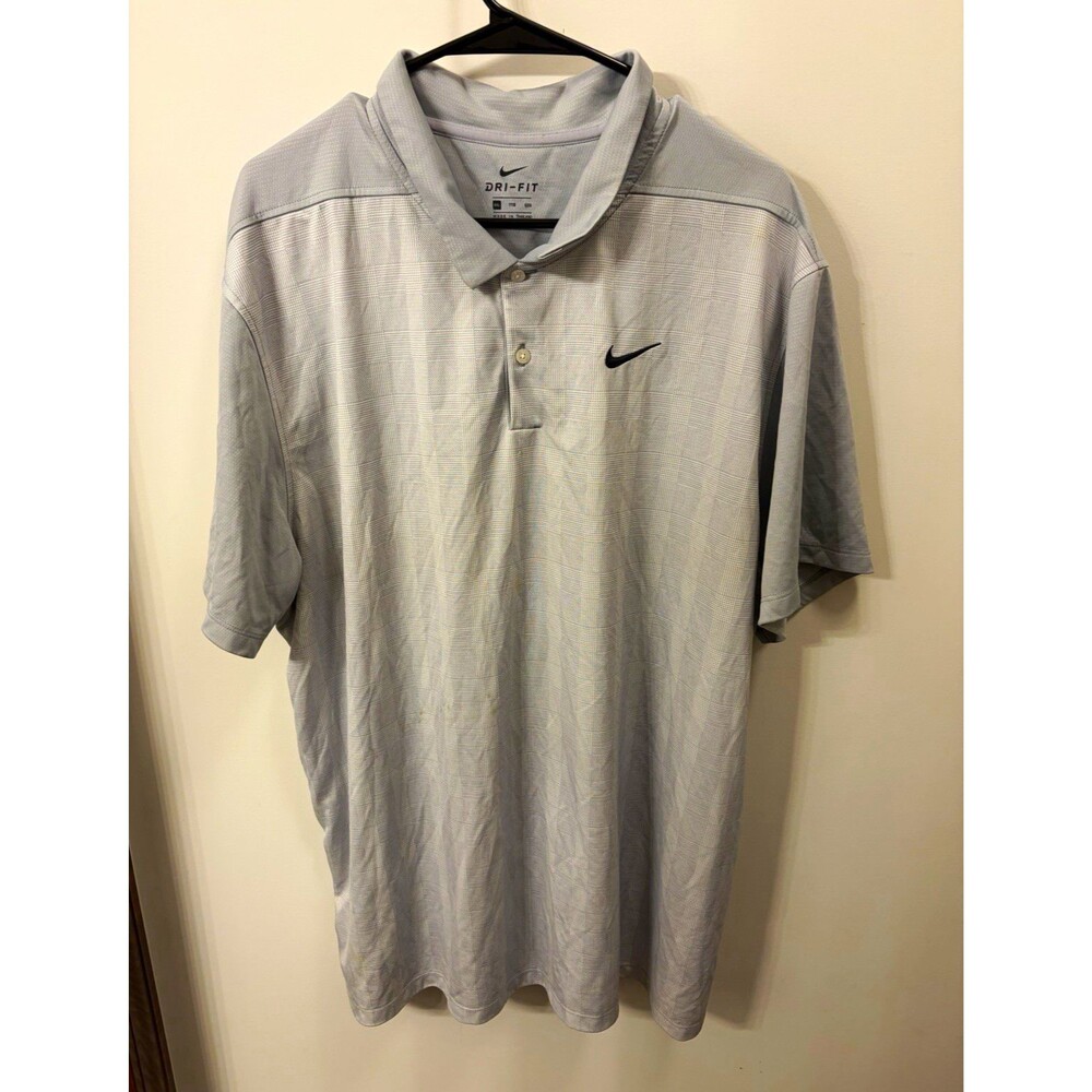Nike Dri-FIT Men's XXL Gray Plaid Golf Polo Short Sleeve Breathable Logo